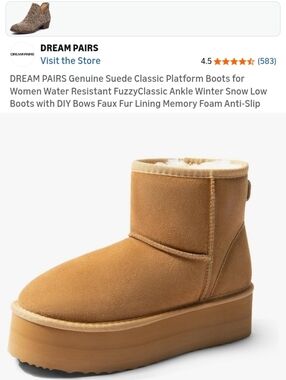 DREAM PAIRS Tan Suede Faux-Fur Platform Ankle Boots